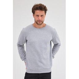 سويتشيرت رجالي رمادي بياقة دائرية وقصة عادية من القطن Men's Grey Standard Fit Cotton Basic Crew Neck Sweatshirt