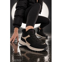 Muggo NORTEX حذاء سنيكرز نسائي شتوي بفرو وسحاب ونعل سميك - أسود Muggo NORTEX Women's Fur-Lined Zipper Thick Sole Lace-Up Winter Sneaker Boots - Black