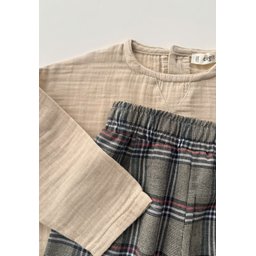 طقم سويت شيرت قطني للأطفال 2-8 سنوات - بيج Muslin Cotton Sweatshirt Set for Kids 2-8 Years - Beige