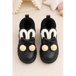 Muggo PIPA حذاء شتوي بناتي فرو داخلي بفيونكة وأذني أرنب - أسود Muggo PIPA Girls' Winter Boots with Rabbit Ears, Bow, Faux Fur Lining - Black
