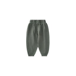 بنطلون شالوار موسلين للأطفال 1-6 سنوات - كاكي بخطوط رفيعة Muslin Harem Pants for Kids 1-6 Years - Khaki Fine Striped