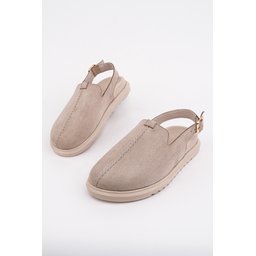 صندل نسائي Muggo BUCKLE من الجلد السويدي بكعب مسطح ومقدمة مغلقة - بيج Muggo BUCKLE Suede Leather Adjustable Buckle Casual Closed Toe Women's Sandals - Beige