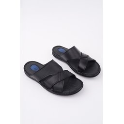 Muggo حذاء رجالي يومي من الجلد الطبيعي مريح ونعل طبي - أسود Muggo Men's Daily Genuine Leather Comfortable Orthopedic Slippers - Black