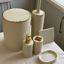 سيت حمام اكرلك دائري اوف وايت Round acrylic bathroom set, off-white