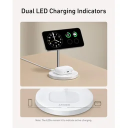 انكر - شاحن لاسكلي مغناطيسي مكتبي مزود بتقنية Qi2 بقوة شحن 15 واط - ابيض Anker MagGo Wireless Charger Single Stand 15W Qi2 White