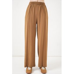بنطلون نسائي واسع الساق بخصر مطاطي 30087 - لون توبا Women's Elastic Waist Wide Leg Trousers 30087 - Taba