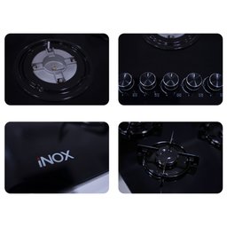 طباخ اينوكس منضدي 90 سم زجاجي وستيل – 5 شعلات غاز INOX 90cm Glass & Stainless Steel Gas Hob – 5 Burners