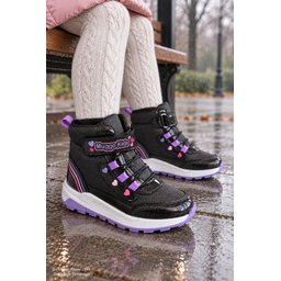 حذاء Muggo HUGGIE شتوي بناتي لامع بتفاصيل قلب، لاصق ورباط - أرجواني Muggo HUGGIE Girls' Winter Boots - Glitter, Heart Detail, Velcro & Laces - Lilac