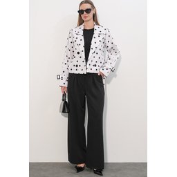 معطف ترنش قصير نسائي بحزام 5970 - أبيض Women's Belted Short Trench Coat 5970 - White