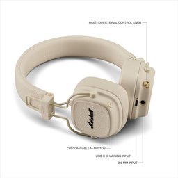 سماعات رأس Major V باللون الكريمي وساعات تشغيل تصل الى 100 ساعة Major V headphones in Cream color with up to 100 hours of playback time.