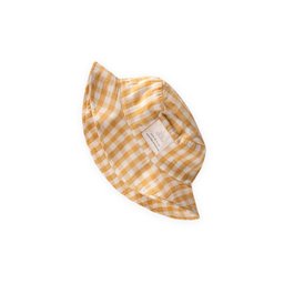 قبعة فيدورا موسلين للأطفال 2-8 سنوات - خردلي كاروهات Muslin Fedora Hat for Kids 2-8 Years - Mustard Plaid