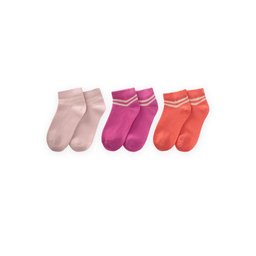 جوارب أطفال مخططة ثلاثية، 5-12 سنة - فوشيا، خوخي، بودرة Striped Ankle Socks 3-Pack for Kids, Ages 5-12 - Fuchsia, Peach, Powder Pink