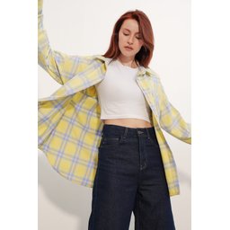 قميص 3854 نسائي فضفاض منقوش بجيب واحد - نعناعي 3854 Women's Plaid Oversize Single Pocket Shirt - Mint