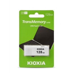 فلاش تخزين USB حجم 128GB فائق السرعة والاعتمادية من ماركة KIOXIA اليابانية بتصميم أبيض أنيق KIOXIA TransMemory U202 128GB USB 2.0 Flash Drive - High Reliability Portable Storage