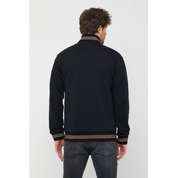جاكيت كارديجان رجالي أسود بياقة قائمة وسحاب، بقصة عادية وأكمام طويلة Men's Black Regular Fit Stand-Up Collar Zippered Long Sleeve Cardigan