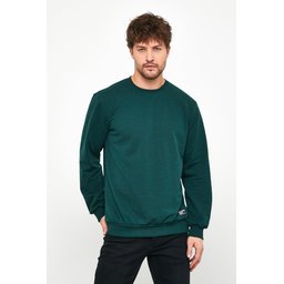سويت شيرت رجالي بيزك بياقة دائرية أخضر داكن Men's Dark Green Basic Crew Neck Sweatshirt
