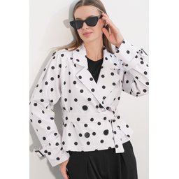 معطف ترنش قصير نسائي بحزام 5970 - أبيض Women's Belted Short Trench Coat 5970 - White