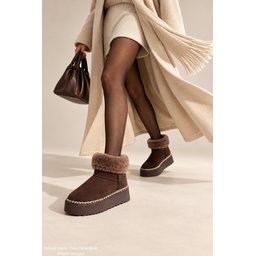 حذاء شتوي نسائي Muggo NELİS مبطن بالفرو - بني Muggo NELİS Women's Winter Ankle Boots - Brown