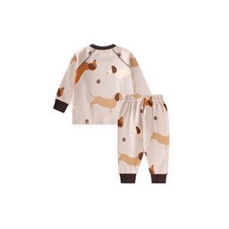 طقم بيجامة أطفال منقوشة بيج - 1-6 سنوات Patterned Kids' Pajama Set Beige - 1-6 Years
