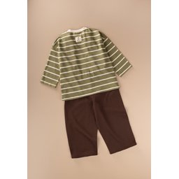 طقم بنطلون واسع موسمي للأطفال 2-7 سنوات - أخضر مخطط Seasonal Wide-Cut Pants Set for Kids 2-7 Years - Green Striped