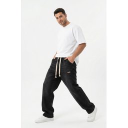 بنطلون جينز رجالي بقصة واسعة ومريحة 30073 - أسود Men's Relaxed Fit Baggy Jean Pants 30073 - Black
