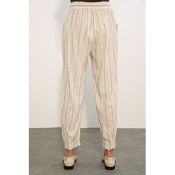 بنطلون نسائي مخطط من الكتان 30102 - بيج Women's Striped Linen Trousers 30102 - Beige