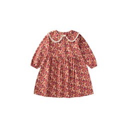 فستان فانيلا بناتي منقوش 2-8 سنوات - جملي Patterned Flannel Dress for Girls 2-8 Years - Camel