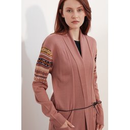 جاكيت تريكو طويل 15690 - لون وردي مجفف 15690 Long Knit Cardigan - Dried Rose