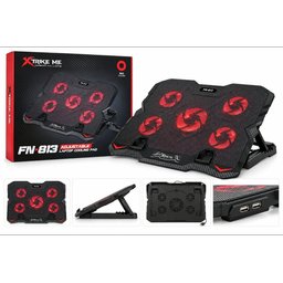 قاعدة تبريد لابتوب احترافية بـ 5 مراوح وإضاءة حمراء Xtrike Me FN-813 قابلة للتعديل مع حامل هاتف احترافي Xtrike Me FN-813 5-Fan Adjustable Gaming Laptop Cooling Pad with Red LED Light and Phone Stand