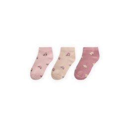 جوارب أطفال بتصميم زهور ثلاثية 5-12 سنة - رملي، بودرة، وردي جاف Triple Floral Pattern Kids' Slipper Socks 5-12 Years - Sand, Powder, Dried Rose