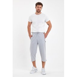 شورت برمودا رجالي رمادي طويل بجيوب وسحاب وخصر مطاطي قابل للتعديل Men's Grey Bermuda Long Shorts with Zipper Pockets and Adjustable Elastic Waist