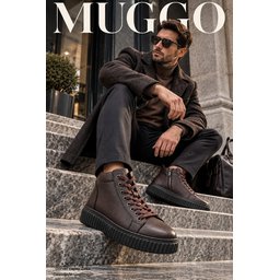 حذاء Muggo DREX رجالي شتوي يومي جلد طبيعي برباط ونعل سميك - بني Muggo DREX Men's Genuine Leather Lace-Up Thick Sole Winter Daily Boots - Brown