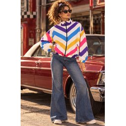جاكيت بومبر نسائي بنقشة هندسية - متعدد الألوان 0781 Women's Geometric Pattern Bomber Jacket 0781 - Multicolor