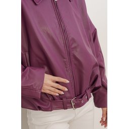 جاكيت نسائي جلد بحزام 1056 - لون بنفسجي داكن Women's Belt Detail Leather Jacket 1056 - Plum