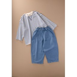 طقم بنطلون واسع موسمي 2-10 أزرق مخطط Seasonal Wide-Cut Pants Set 2-10 Blue Striped