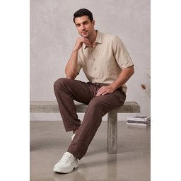 بنطلون رجالي مريح من الكتان 30118 - بني Men's Comfortable Linen Trousers 30118 - Brown