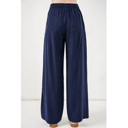 بنطلون نسائي بخصر عالٍ وأرجل واسعة 30097 - كحلي Women's High-Waist Wide-Leg Trousers 30097 - Navy Blue