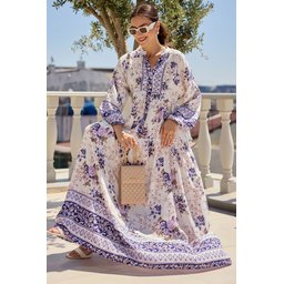 فستان محتشم بنقوش أصيلة 2423 - بنفسجي 2423 Authentic Patterned Modest Dress - Purple