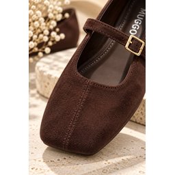 حذاء MUGGO FLEUR ماري جين نسائي مسطح برباط واحد ومقدمة مربعة - بني Muggo FLEUR Women's Single-Strap Square-Toe Flat Mary Jane Shoes - Brown