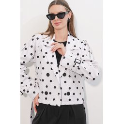 معطف ترنش قصير نسائي بحزام 5970 - أبيض Women's Belted Short Trench Coat 5970 - White