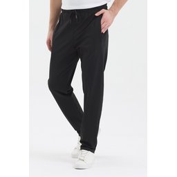 بنطلون رياضي رجالي جوغر أسود بقصة مستقيمة مع جيوب بسحاب Men's Black Jogger Sweatpants with Zipper Pockets, Elastic Waist, Straight Leg