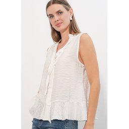 بلوزة نسائية بيضاء بياقة V وتفاصيل ربط وكشكشة - 40033 Women's V-Neck Tie-Detail Ruffled Blouse 40033 - White