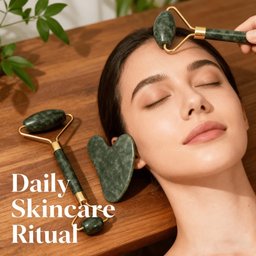طقم مساج الوجه بحجر اليشم: رولر وحجر الجواشا (قطعتان) Jade Face Roller & Gua Sha Set – 2-Piece Facial Massage Tools