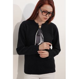 كنزة نسائية فضفاضة بتفاصيل وشاح 15971 - أسود Women's Oversize Sweater with Scarf Detail 15971 - Black