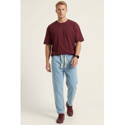 بنطلون جينز رجالي بقصة مريحة واسعة 30073 - أزرق Men's Relaxed Fit Baggy Jean Pants 30073 - Blue