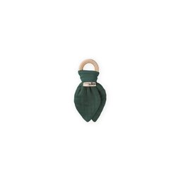 عضاضة أسنان من قماش الموسلين والخشب الطبيعي للأطفال - أخضر فاتح Muslin Fabric and Natural Wood Teether for Babies - Light Green