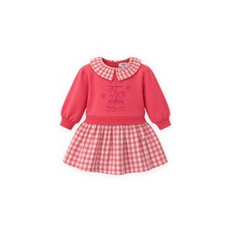 فستان أطفال من الموسلين بتطريز مرجاني - 1-6 سنوات Muslin Embroidered Dress for Girls 1-6 Years - Coral