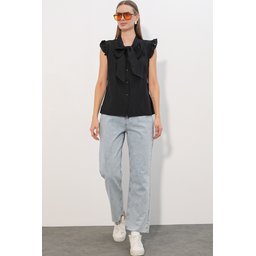 قميص نسائي بدون أكمام بربطة عنق 40038 - أسود Women's Tie-Neck Sleeveless Blouse 40038 - Black