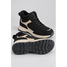 Muggo NORTEX حذاء سنيكرز نسائي شتوي بفرو وسحاب ونعل سميك - أسود Muggo NORTEX Women's Fur-Lined Zipper Thick Sole Lace-Up Winter Sneaker Boots - Black