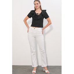 بلوزة نسائية قصيرة بأكمام قصيرة 40001 - أسود Women's Short Sleeve Crop Blouse 40001 - Black